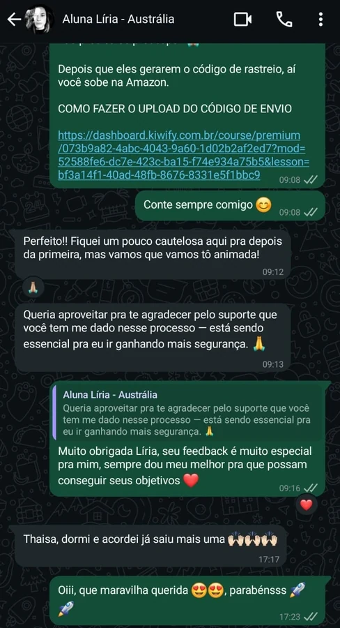 Print de conversa com Líria (Austrália)