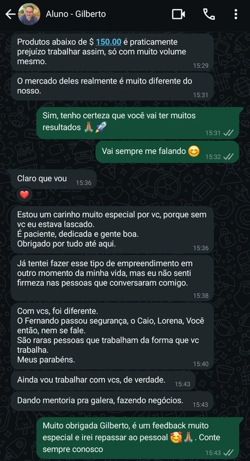 Print de conversa com Gilberto