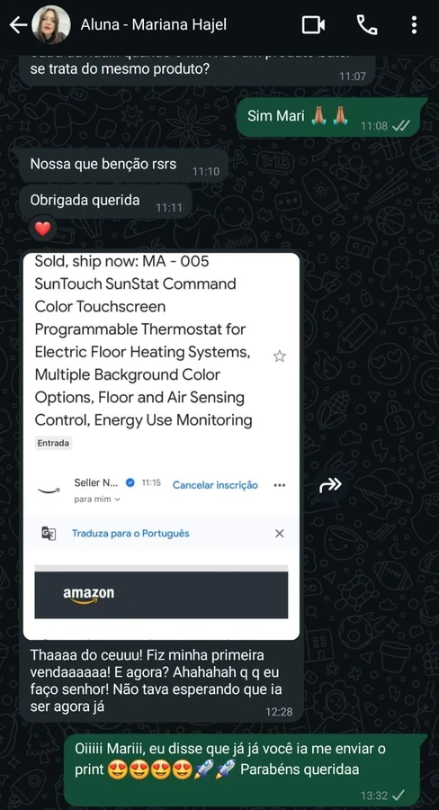 Print de conversa com Mariana Hajel
